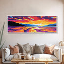 Sunset River Path, Landscape Wall Art, Vibrant Nature Print, Living Room Wall Art, Framed Canvas Print, Autumn Wall Decor, Colorful