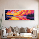 Fiery Sky Reflection, Mountain Lake Art, Vibrant Sunset Print, Nature Wall Decor, Framed Canvas Print, Living Room Wall Art, Bold
