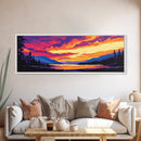 Twilight Over Mountains, Vibrant Nature Print, Sunset Landscape Art, Boho Wall Decor, Framed Canvas Print, Living Room Art, Colorful