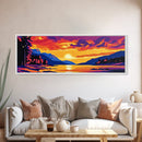Serene Lake Sunset, Vibrant Nature Painting, Colorful Wall Art, Peaceful Landscape, Framed Canvas Print, Living Room Decor, Boho