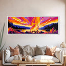 Campfire Glow, Wilderness Bonfire, Vibrant Sunset, Cabin Decor, Framed Canvas Print, Outdoor Wall Art, Rustic Living Room, Cozy Fall Art