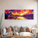 Sunset Cabin, Lakeside Retreat, Mountain House, Vibrant Nature Art, Framed Canvas Print, Rustic Wall Art, Autumn Decor, Cabin Aesthetic
