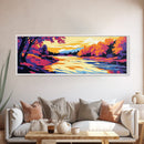 Autumn River, Golden Reflection, Vibrant Foliage, Fall Landscape, Framed Canvas Print, Living Room Wall Art, Cozy Home Decor, Seasonal Art