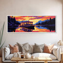 Riverboat Serenity, Tranquil Waters, Sunset Reflection, Lake Retreat, Framed Canvas Print, Home Decor, Cabin Wall Art, Nature Aesthetic