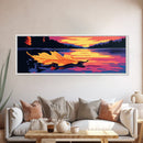 Autumn Leaf, Sunset Lake, Nature Wall Art, Canvas Print, Rustic Home Decor, Fall Landscape, Cabin Aesthetic, Boho Art, Warm Tones