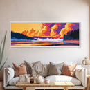Foggy Lake, Pine Trees, Golden Sunset, Framed Canvas Print, Nature Art, Calming Wall Art, Rustic Home Aesthetic, Warm Earthy Tones