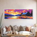 Forest Lake, Rocky Shoreline, Vibrant Sunset, Canvas Print, Fall Painting, Home Wall Art, Earthy Tones, Cabin Aesthetic, Warm Colors