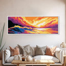 Ocean Wave, Coastal Sunset Art, Beach Wall Decor, Framed Canvas Print, Vibrant Seascape Painting, Nautical Home Accent, Gift Idea