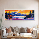 Snowy Peak, Winter Landscape Art, Rustic Lodge Wall Decor, Framed Canvas Print, Mountain Cabin Painting, Christmas Home Accent, Gift Idea