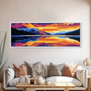 Reflective Lake, Mountain Sunset Art, Tranquil Nature Wall Decor, Framed Canvas Print, Scenic Landscape Painting, Large Wall Art, Gift Idea