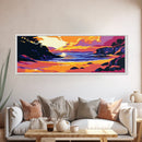 Coastal Sunset, Cliffside View, Ocean Horizon, Tranquil Beach Scene, Living Room Wall Art, Framed Canvas Print, Boho Decor