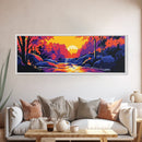 Waterfall, Forest Glow, Autumn River Scene, Peaceful Landscape, Warm Nature Decor, Framed Canvas Print, Living Room Wall Art
