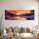 Sunset Lake, Nature Wall Art, Modern Landscape, Vibrant Colors, Wilderness Scene, Living Room Decor, Framed Canvas Print
