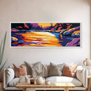 River Reflection, Colorful Landscape, Bold Wall Art, Rustic Cabin, Nature Lover Gift, Warm Sunset, Framed Canvas Print