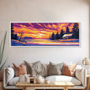 Cozy Cabin, Snowy Landscape, Christmas Wall Art, Winter Retreat, Warm Fireplace, Holiday Home, Lodge Aesthetic, Framed Canvas Print
