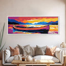 Canoe at Sunset, Nature Wall Art, Adventure Theme, Lake House Decor, Outdoor Aesthetic, Rustic Style, Framed Canvas Print