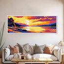 Sunset Over Water, Vibrant Landscape, Serene Lake, Cabin Retreat, Warm Color Palette, Living Room Decor, Canvas Print