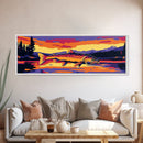 Sunset Trout, Fishing Wall Art, Cabin Decor, Nature Landscape, Framed Canvas Print, Colorful Fish Painting, Rustic Home, Lodge Art