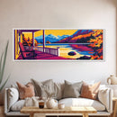 Porch View, Cabin Wall Art, Mountain Landscape, Rustic Home, Framed Canvas Print, Lakehouse Decor, Warm Sunset, Cozy Retreat