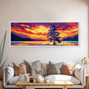 Sunset Pine Tree, Nature Wall Art, Wilderness Landscape, Adventure Decor, Framed Canvas Print, Vibrant Colors, Home Aesthetic