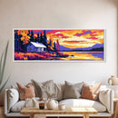Lakeside Cabin, Cozy Home Decor, Autumn Retreat, Nature Wall Art, Framed Canvas Print, Rustic Lodge, Warm Sunset, Peaceful Living