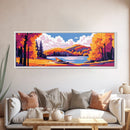 Campfire by Lake, Autumn Wall Art, Outdoor Retreat, Rustic Home, Framed Canvas Print, Cozy Lodge, Fall Decor, Adventure Aesthetic