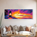 Lantern Glow, Cozy Night Scene, Lake Sunset, Adventure Decor, Framed Canvas Print, Warm Aesthetic, Rustic Home, Nature Inspired