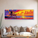 Sunset Beach House, Coastal Wall Art, Vibrant Seascape, Ocean Home Decor, Canvas Print, Boho Artwork, Tropical Living Room Art