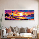 Cliffside Lighthouse, Ocean Sunset Art, Coastal Wall Print, Nautical Home Decor, Vibrant Landscape, Canvas Print, Bedroom Wall Art