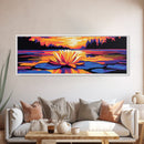 Water Lily Sunset, Tranquil Lake Art, Zen Wall Decor, Nature Inspired Print, Vibrant Landscape, Canvas Print, Relaxing Bedroom Art
