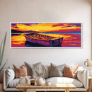 Wooden Rowboat, Lake Sunset Art, Nautical Wall Decor, Nature Inspired Print, Framed Canvas Print, Cabin Home Art, Peaceful Bedroom Decor