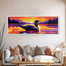 Lake Loon Sunset, Wildlife Wall Art, Tranquil Nature Scene, Cabin Decor, Framed Canvas Print, Vibrant Landscape, Living Room Artwork