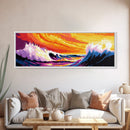 Rolling Waves, Ocean Sunset, Coastal Wall Art, Vibrant Beach Scene, Framed Canvas Print, Nautical Decor, Surfer Room, Seascape Painting