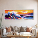 Ocean Waves, Sunset Beach, Vibrant Coastal, Modern Art, Canvas Print, Living Room Wall Art, Beach House Decor, Large Wall Art