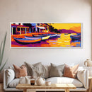 Fishing Boats, Seaside Village, Vibrant Sunset, Nautical Theme, Canvas Print, Living Room Wall Art, Rustic Coastal Decor, Beach House