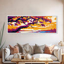 Majestic Oak, Sunset Landscape, Scenic View, Framed Canvas Print, Warm Tones, Living Room Art, Rustic Home Decor, Boho Vibes