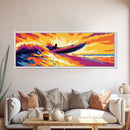 Speedboat Wave, Vibrant Water Art, Sunset Adventure, Framed Canvas Print, Bold Colors, Nautical Decor, Modern Home, Ocean Lover