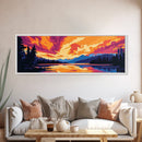 Forest Lake, Sunset Reflection, Framed Canvas Print, Cozy Cabin Decor, Vibrant Landscape, Fall Wall Art, Living Room Artwork, Nature Scene