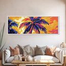 Tropical Palm Trees, Sunset Sky, Boho Wall Art, Framed Canvas Print, Beach House Decor, Vibrant Landscape, Coastal Artwork, Bedroom Art