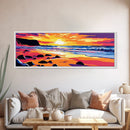 Beach Sunset, Waves and Rocks, Vibrant Coastal Art, Framed Canvas Print, Tropical Wall Art, Ocean Decor, Beach Artwork, Large Wall Art
