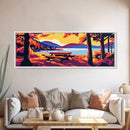 Lakeside Picnic, Cozy Retreat, Framed Canvas Print, Autumn Wall Art, Cabin Living Decor, Vibrant Landscape, Rustic Outdoor Artwork