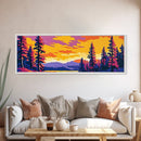 Autumn Pines, Sunset Landscape, Framed Canvas Print, Cozy Cabin Wall Art, Vibrant Nature Scene, Fall Decor, Living Room Artwork