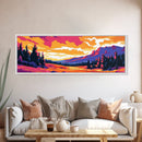 Mountain Sunset, Forest View, Framed Canvas Print, Cozy Cabin Decor, Vibrant Landscape Art, Fall Wall Art, Living Room Art, Rustic Home