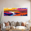 River Marsh, Golden Sunset, Framed Canvas Print, Boho Wall Art, Nature Landscape, Home Office Decor, Rustic Artwork, Vibrant Scene