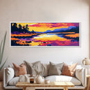 Sunset River, Autumn Landscape, Colorful Nature, Framed Canvas Print, Living Room Wall Art, Rustic Decor, Cabin Wall Hanging, Vibrant Art