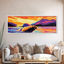 Whale Breach, Ocean Sunset, Marine Life, Vibrant Water, Framed Canvas Print, Nautical Decor, Beach House Wall Art, Coastal Art, Gift Idea