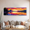 Mountain Lake, Scenic Reflection, Serene Nature, Vibrant Sunset, Framed Canvas Print, Relaxing Wall Art, Home Office Decor, Zen Art