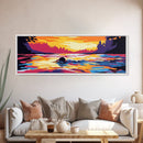 Sunset Swimmer, Water Reflection, Vibrant Wall Art, Framed Canvas Print, Living Room Decor, Modern Art, Colorful Home Accent
