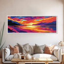 Lake Sunset, Nature Art, Scenic Wall Art, Framed Canvas Print, Vibrant Waterscape Painting, Colorful Living Room Art, Modern Coastal Decor