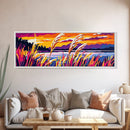 Golden Wheat Field, Sunset Grassland, Vibrant Nature, Abstract Landscape, Framed Canvas Print, Kitchen Wall Art, Modern Farmhouse